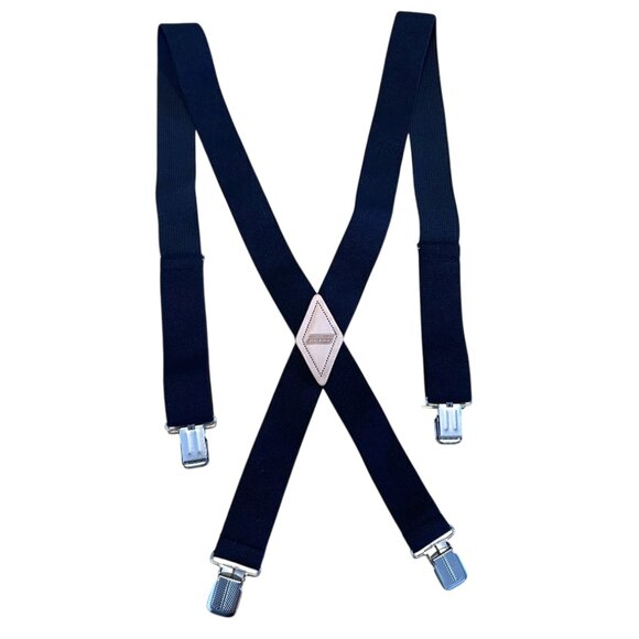 DICKIES Genuine 1-1/2” Leather Trim Black Suspenders Men's 48 Inch Straps - Picture 1 of 11
